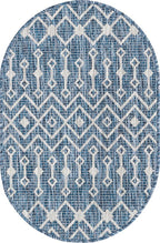 Unique Loom Outdoor Trellis Collection Area Rug - Tribal Trellis (2' 2" x 3' 1" Oval, Blue/ Ivory)