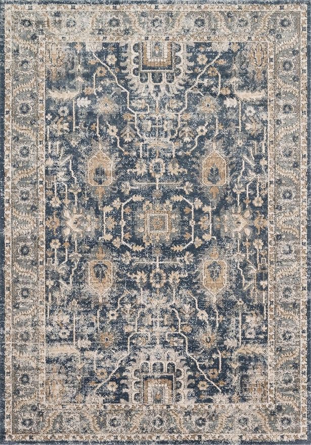 Loloi Teagan Collection TEA-03 Denim/Pebble 9'-9" x 13'-6" Area Rug, Large, Soft Neutral Rug, High-Traffic for Living Room, Bedroom, Home Office, Dining Area