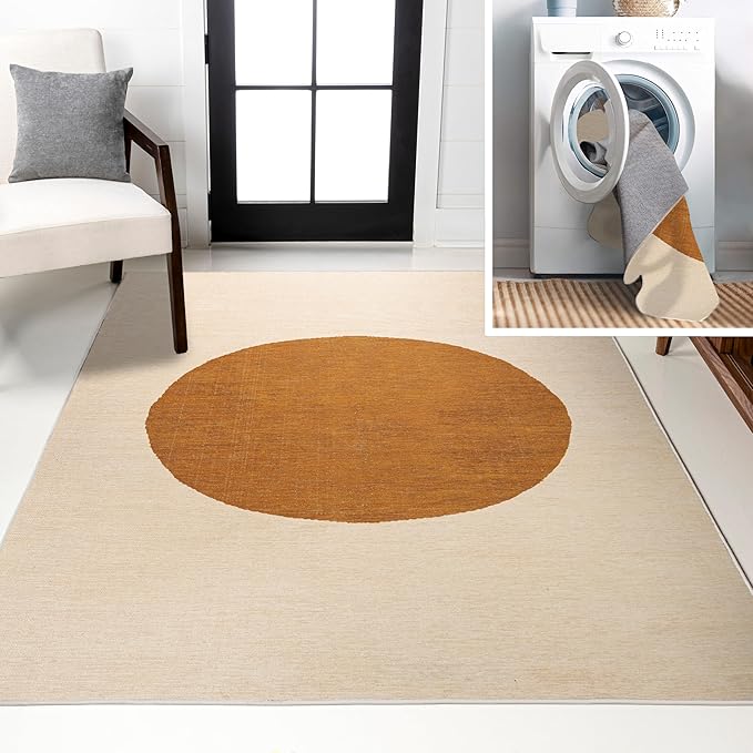 JONATHAN Y Machine Washable Indoor Area Rug 9X12 Cream/Terracotta, Cirkel Minimalist Geometric Dot for Living Room, Bedroom, Kitchen, Office, Easy-Cleaning, Pet-Friendly, Non-Shedding WSH113A-9