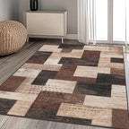 Modern Geometric Patchwork Indoor Area Rug for Living Room, Chocolate 9'x 12' Large Rug Rockwood Collection Hardwood Floors Decor for Bedroom, Brown Throw Carpet for Office Entryway Dining Room