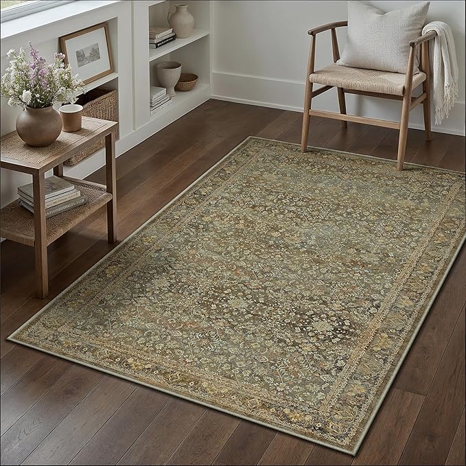 Area Rug 3x5 Brown Entryway Office Washable Vintage Carpet Non Slip Indoor Kitchen Door Mat Retro Traditional Accent Throw Small Rug for Bathroom Bedroom Dining Living Room