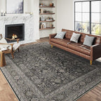 Vintage Area Rug 3x5 Black Entryway Office Washable Carpet Non Slip Bedroom Indoor Living Room Door Mat Low Pile Traditional Distressed Retro Accent Rug for Dining Room Bathroom Kitchen