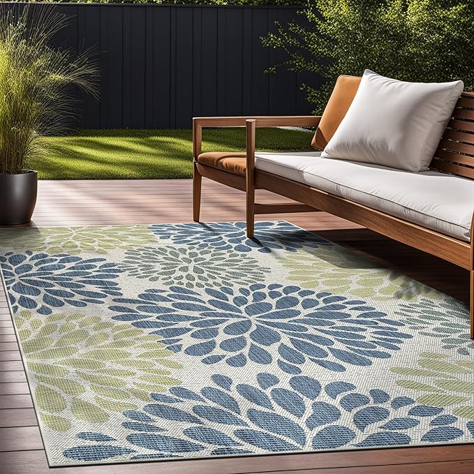 Beverly Rug Outdoor Rug 5x7 Modern Exotic Tropical Leaf Area Rugs for Indoor and Outdoor Patio Deck Porch Garden Water Resistant Washable Outside Carpet (5 x 7 Olive)