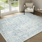 Blue Area Rug 5x7 Machine Washable Vintage Living Room Distressed Non Slip Carpet Traditional Indoor Bedroom Retro Floral Accent Throw Large Rug Office Kitchen Bathroom Dining Room