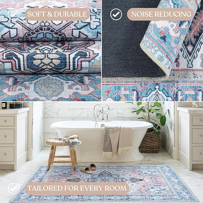 Washable Area Rug. Modern Farmhouse. Vintage. Turkish. Bohemian. Distressed. Oriental. Traditional. Rugs for Living Room. Dining. Bedroom. Office. Entryway. Foyer. (861NT, 2'5 x 9'8)
