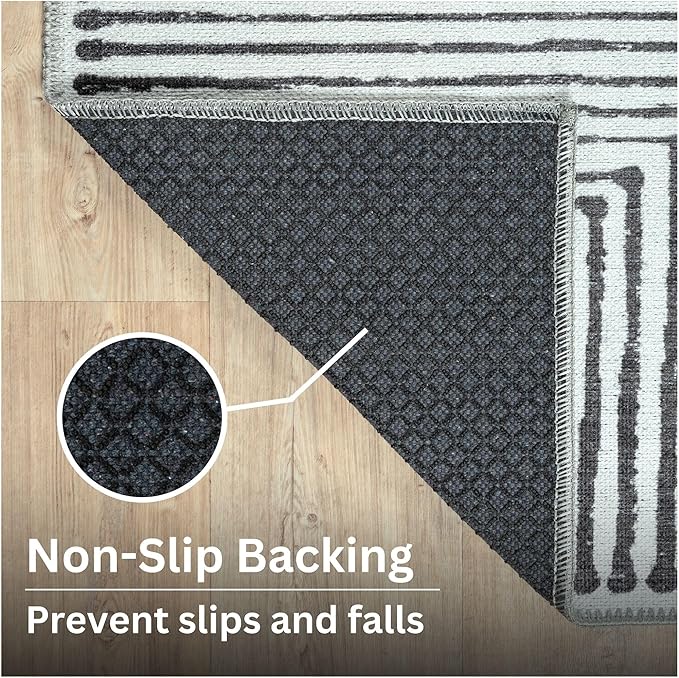 Bloom Rugs Washable Non-Slip 5' x 7' Rug - Black/Ivory Striped Area Rug for Living Room, Bedroom, Dining Room, and Kitchen - Exact Size: 5' x 7'