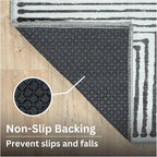 Bloom Rugs Washable Non-Slip 8' x 10' Rug - Black/Ivory Striped Area Rug for Living Room, Bedroom, Dining Room, and Kitchen - Exact Size: 8' x 10'