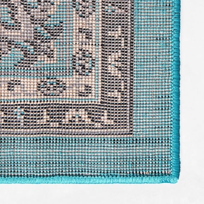 Unique Loom Sialk Hill Collection Area Rug - Washington (2' 7" x 10' Runner Turquoise/Black)