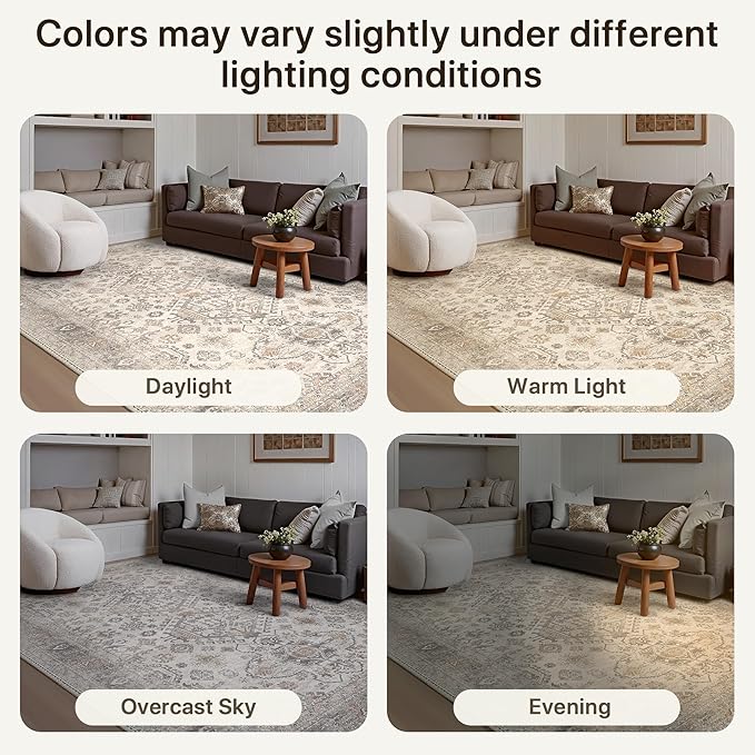 Bavni Washable Runner Rug 2’6”x10, Non Slip Vintage Hallway Runner, Ultra Thin Low Pile Washable Carpet for Kitchen Entryway Bedroom, Light Taupe Brown