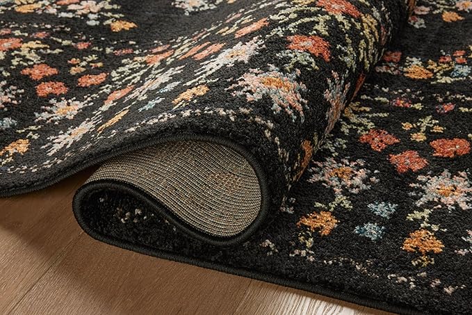 Loloi Rifle Paper Co. Laurel Collection LAU-02 Black 5'-3" x 7'-8" Area Rug