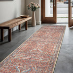 GLN Rugs Traditional Collection - Machine Washable Area Rug, Traditional Washable, Non Slip, Low Pile Chenille Rug, Living Room, Bedroom, Kitchen Rug (2'6" x 10' Terra/Multicolor 1168)