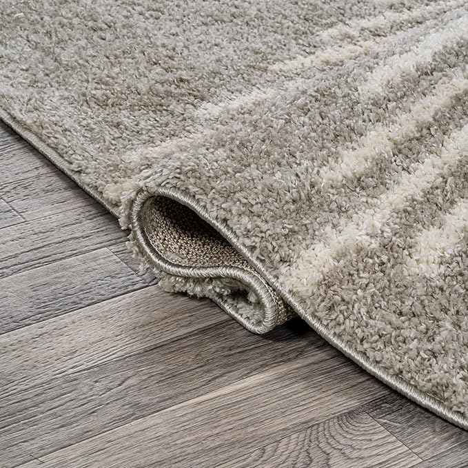 JONATHAN Y Elm Diamond Stripe Shag Gray/Ivory Indoor Area Rug, 3x5, Geometric, Bohemian, Contemporary, Easy-Cleaning for Living Room, Bedroom, Kitchen, Pet Friendly, Non-Shedding (MOH408B-3)