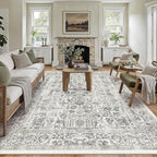 Black Area Rug 6x9 Machine Washable Vintage Living Room Distressed Non Slip Carpet Traditional Indoor Bedroom Retro Floral Accent Throw Large Rug for Office Kitchen Dining Room