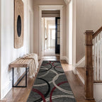 Rugshop Modern Wavy Circles Design Non-Shedding Runner Rug, Carpet for Hallway or Kitchen, Red, 2' x 10'