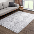 Bloom Rugs Washable 9' x 12' Rug - Ivory/Silver Gray Traditional Area Rug for Living Room, Bedroom, Dining Room, and Kitchen - Exact Size: 9' x 12'
