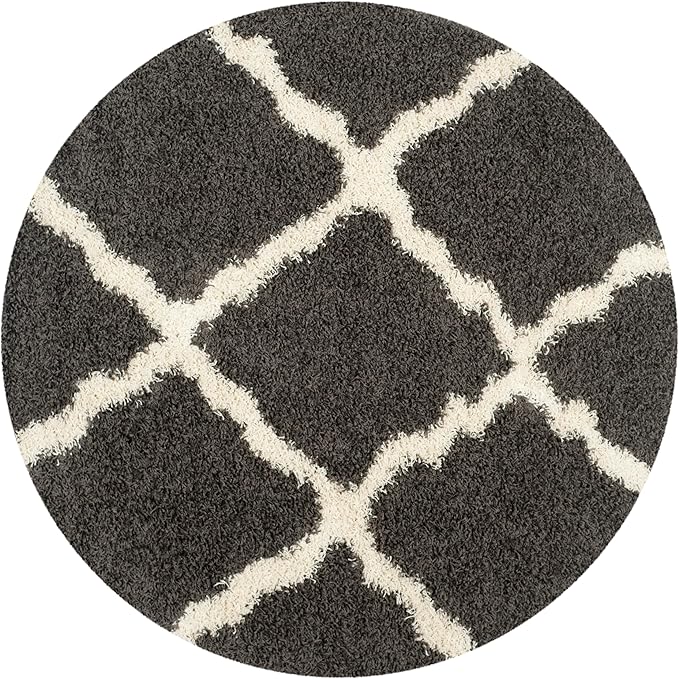 SAFAVIEH Dallas Shag Collection Area Rug - 10' Round, Dark Grey & Ivory, Trellis Design, Non-Shedding & Easy Care, 1.5-inch Thick Ideal for High Traffic Areas in Living Room, Bedroom (SGD257A)