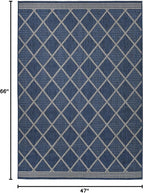 FH Home Flat Woven Outdoor Rug - Waterproof, Easy to Clean, Stain Resistant - Premium Polypropylene Yarn - Moroccan Geo Lattice - Patio,Deck,Porch,Balcony,Laundry - Tunis - Blue - 3ft 11 in x 5ft 6in