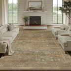 Vintage Area Rug 8x10 Washable Brown Living Room Carpet Large Indoor Non Slip Bedroom Low Pile Kitchen Distressed Retro Accent Throw Rug for Dining Room