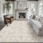 HUGEAR 6x9 Machine Washable Area Rugs Vintage Grey - Neutral Living Room Bedroom Rug Non Slip Stain Resistant Low Pile Aesthetic Throw Carpet Kids & Pet Friendly