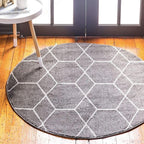 Unique Loom Trellis Frieze Collection Area Rug - Geometric (7' Round, Dark Gray/ Ivory)