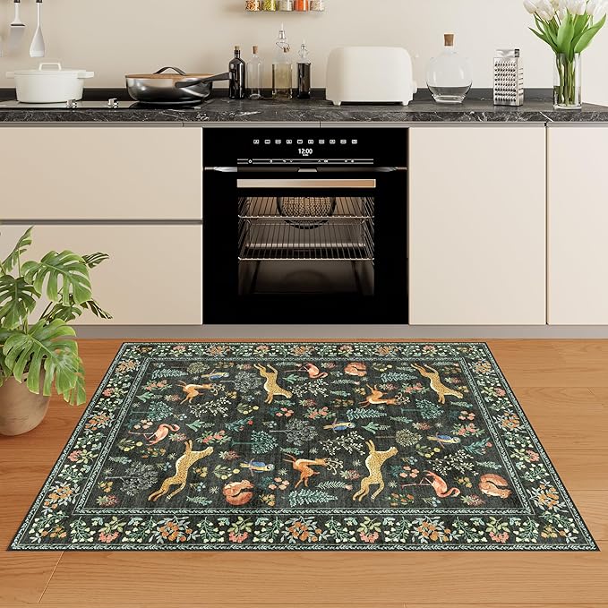 DUKINO 2x3 Rug, Washable Animal Rugs for Entryway, Non Slip Indoor Door Mat, Soft Low Pile Small Area Carpet for Entrance, Bedroom, Kitchen, Laundry, Bathroom, Black