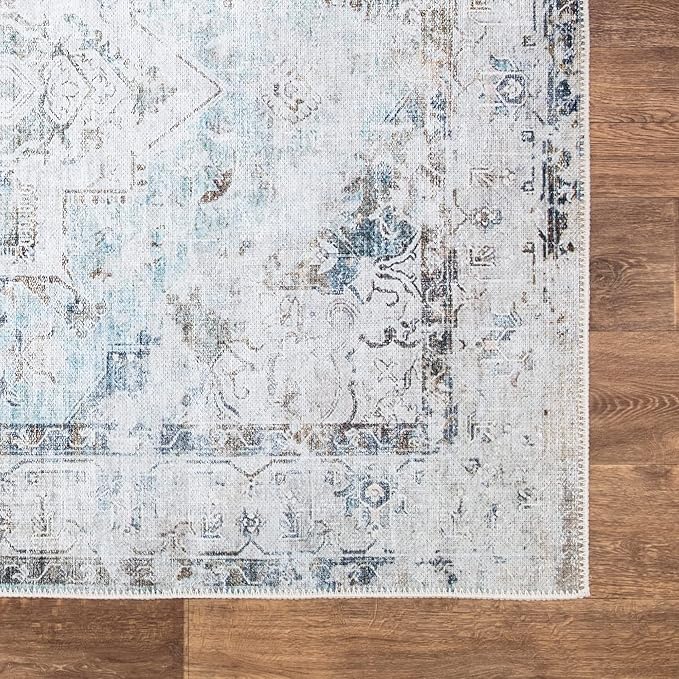 Bloom Rugs Washable Non-Slip 3' x 5' Rug - Beige/Blue Traditional Area Rug for Living Room, Bedroom, Dining Room, and Kitchen - Exact Size: 3' x 5'