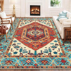SERISSA Boho Area Rug 8x10 Orange, Washable Large Rugs for Living Room, Ultra Soft Non-Slip Bedroom Rug Print Distressed Vintage Tribal Farmhouse Carpet Rug for Dining Room Dorm Office Home Decor