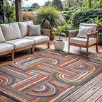CAMILSON Indoor Outdoor Rug, Orange 6x9 Geometric Arch Striped Area Rugs for Patio and Home Areas, Easy-Cleaning Non-Shedding Living Room, Garden and Deck Washable Outside Carpet (6 x 9)