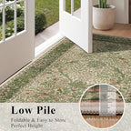 9x12 Floral Washable Area Rug for Living Room, Vintage Boho Large Rugs for Bedroom Dining Room, Botanical Birds Non Slip Low Pile Forest Throw Carpet for Farmhouse Office, Retro Pink/Green