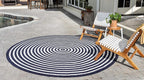 Unique Loom Sabrina Soto Outdoor Collection Geometric, Modern, Vibrant, Carved Area Rug (8' 0 x 8' 0 Round, Navy Blue/ Ivory)