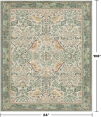 Washable Living Room Rug 7x9 - Sage Floral Nature Rugs for Bedroom, Dining Room Kitchen Table Rug for Under Table, Office, Stain Resistant Non-Slip Large - Sage Green/Beige