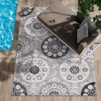 CAMILSON Indoor Outdoor Rug 5x7 Bohemian Medallion Floral Area Rugs for Indoor and Outdoor Patios Easy-Cleaning Non-Shedding Living Room Garden and Kitchen Washable Outside Carpet (5 x 7 / Gray)
