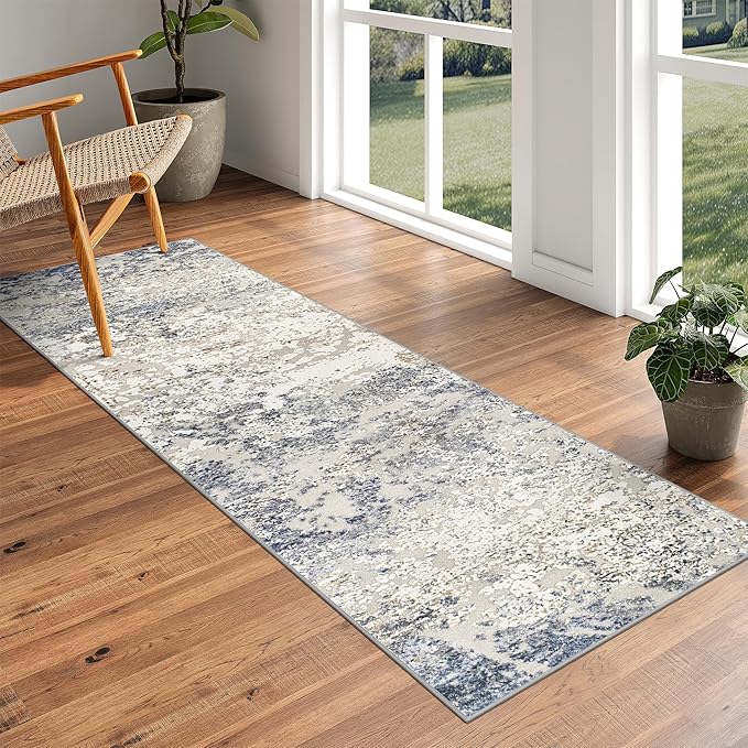 Art&Tuft 2x5 Runner Rug - Washable Runner Rugs, Non-Slip Runner Rug for Hallway, Low-Pile 2x5 Rug Runner Kitchen Laundry Room Rug Throw Carpet for Entrance Bedroom Living Room, Blue