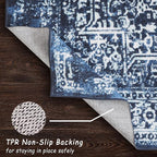 vivorug 6x9 Area Rugs, Stain Resistant Washable Rug for Living Room, Vintage-Inspired (Navy Blue, 6'x9')