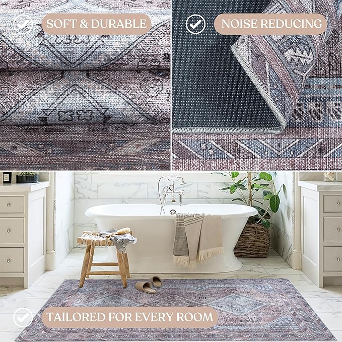 Washable Area Rug. Modern Farmhouse. Vintage. Turkish. Bohemian. Distressed. Oriental. Traditional. Rugs for Living Room. Dining. Bedroom. Office. Entryway. Foyer. (863BM, 2'5 x 9'8)