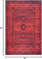 Bloom Rugs Washable Non-Slip 3' x 5' Rug - Red Traditional Bordered Area Rug for Living Room, Bedroom, Dining Room, and Kitchen - Exact Size: 3' x 5'