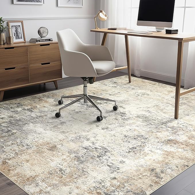 5x7 Area Rug Living Room Rugs - Washable Neutral Modern Abstract Soft Thin Large Rug Indoor Floor No Slip Rug Carpet for Bedroom Under Dining Table Home Office Decor - Golden Grey