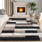 Superior Indoor Area Rug, Jute Backing, Plush Modern Rugs for Entryway, Kitchen Floors, Office Floor Cover, Color Block Rugs, Rockwood Collection, 5' x 8', Ivory/Beige