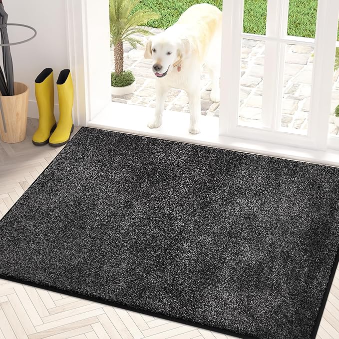 PURRUGS Dirt Trapping Door Mat 34" x 59", Non-Slip Machine Washable Entry Rug, Shoe Scraper, Dog Doormat, Super Absorbent Welcome Mat for Front & Back Door, Muddy Shoes & Paws, Charcoal