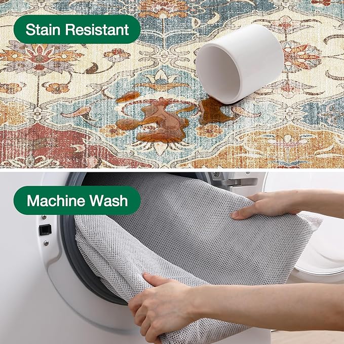 LUMI Washable Area Rug 5x8 for Living Room, Ultra Soft Stain Resistant Carpet with Non Slip Rubber Backing, Non-Shedding Low Pile Rugs for Bedroom, Dining Room, Indoor, Office