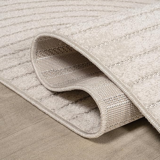 JONATHAN Y Hallie High-Low Curve Ivory/Cream Indoor/Outdoor Area Rug, 12x15, Minimalist, Pet Friendly, Non-Shedding, Stain Resistant, Hose-Washable for Backyard, Patio, Porch (SCN100B-15)