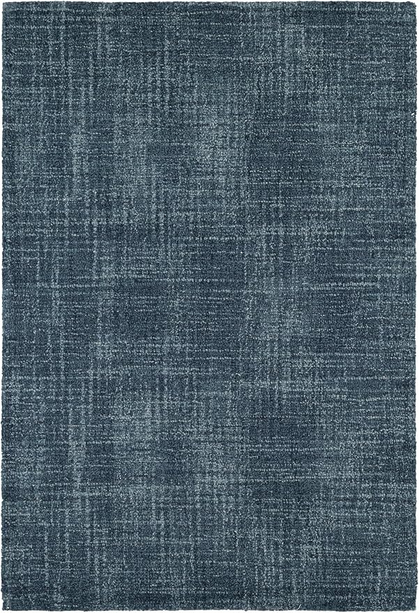 Dash and Albert Crosshatch Denim Hand Micro Hooked Wool Rug, 5 X 8 Feet, Blue Solid Pattern - Premium Luxury Hotel Quality Soft Breathable Hypoallergenic Machine Washable Easy Care All Season
