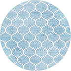 Rugs.com Lattice Frieze Collection Rug – 8' Round Light Blue Medium Rug Perfect for Kitchens, Dining Rooms