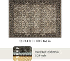 Washable Living Room Rug: 10x14 Boho Floral Soft Area Rug for Bedroom Decor - Vintage Low Pile Thin Carpet for Dining Room Non-Slip - Farmhouse Stain Resistant Rugs - Dark Brown