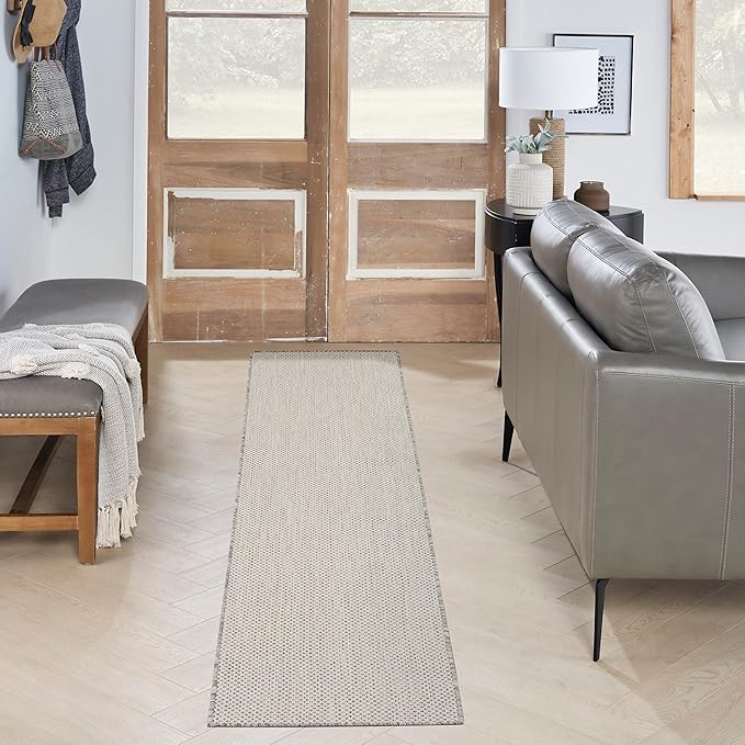 Nourison Home Courtyard Ivory Silver 2'2" x 10' Area Rug - Easy Clean, Non Shedding, Bed Room, Living Room, Dining Room, Kitchen (10' Runner)