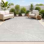 JONATHAN Y Hallie High-Low Curve Gray/Ivory Indoor/Outdoor Area Rug, 10x13, Minimalist, Pet Friendly, Non-Shedding, Stain Resistant, Hose-Washable for Backyard, Patio, Porch (SCN100A-13)