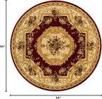 Rugs.com Chateau Collection Rug – 8 Ft Round Red Medium Rug Perfect for Kitchens, Dining Rooms
