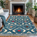 KILOCOCO Area Rug 4'x6' Entryway Rug Washable Bedroom Rug Non Slip Printed Boho Rubber Backed Low-Pile Soft Rugs for Kitchen Living Room Dining Geometric Moroccan Carpet, Teal/Blue