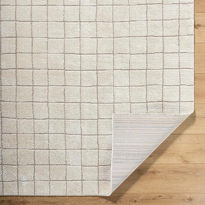 Livabliss x Our PNW Home Cascade Minimalist Grid Area Rug, 2'7" x 12', Grid Ivory/Taupe