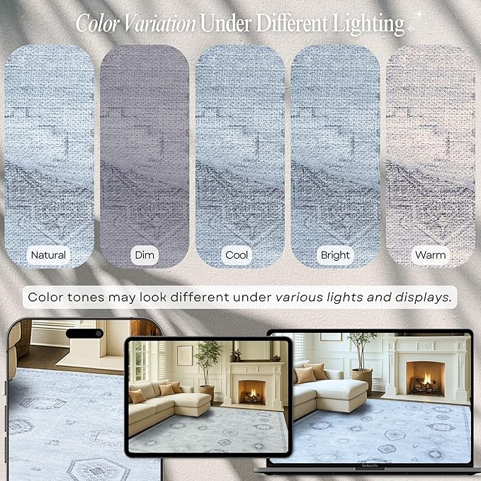 Fame Rugs Turkish Rug. Washable Vintage Oriental Antique Inspired Traditional Doormat Small Modern Area Rugs Luxury Entryway Entry Bedroom Bathroom Kitchen (394GG, 7'5 x 9'9)